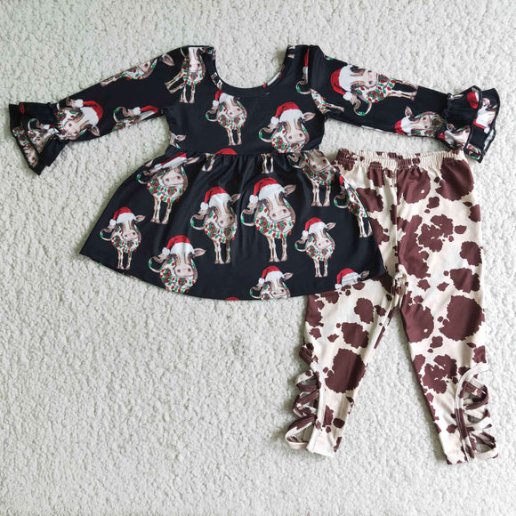 Promotional Cow Print Legging Girls Christmas Outfits