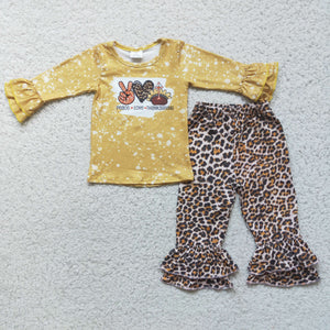 Promotional Turkey Leopard Print Yellow Girls Thanksgiving Outfits