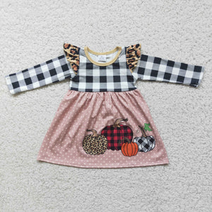 Promotional Pumpkin Plaid Girls Long Sleeve Dress