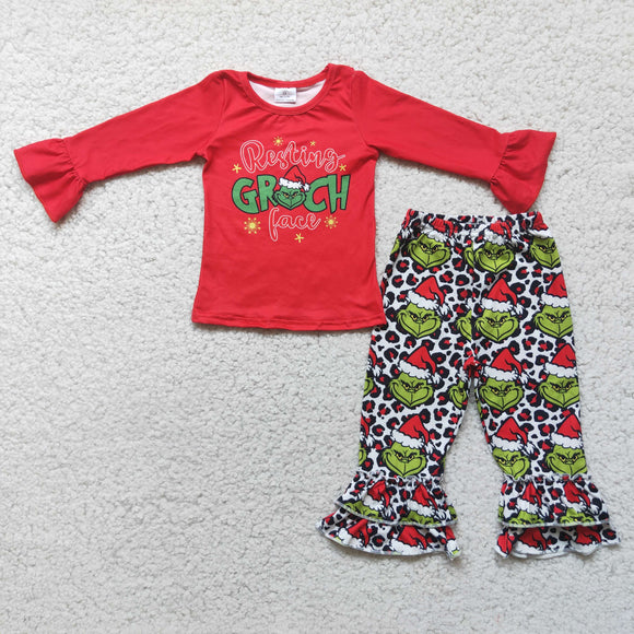 Promotional Cartoon Red Leopard Print Girls Christmas Outfits