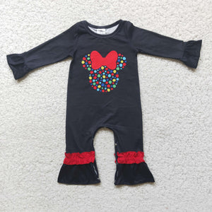 Promotional Baby Girls Black Red Cartoon Fall Romper