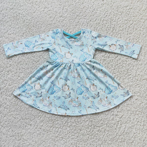 Promotional Sky Blue Criss-Cross Girls Long Sleeve Dress