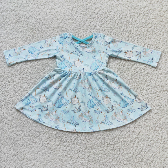 Promotional Sky Blue Criss-Cross Girls Long Sleeve Dress