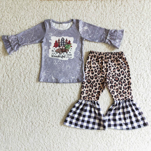 Tree Gray Plaid Leopard Print Girls Christmas Outfits