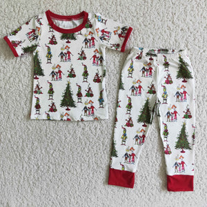 Promotional Cartoon White Red Short Sleeve Boys Christmas Pajamas