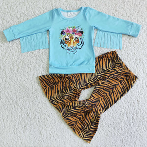 Promotional Tiger Tassels Girls Long Sleeve+Trousers Sets