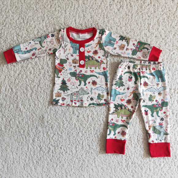 Promotional Dinosaur White Boys Christmas Pajamas