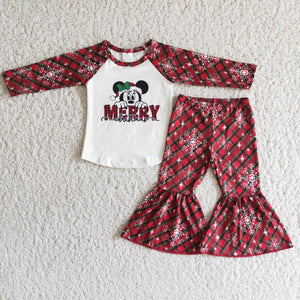 Promotional Cartoon Merry Plaid Girls Christmas Outfits