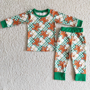 Promotional Gingerbread Green Plaid Boys Christmas Pajamas