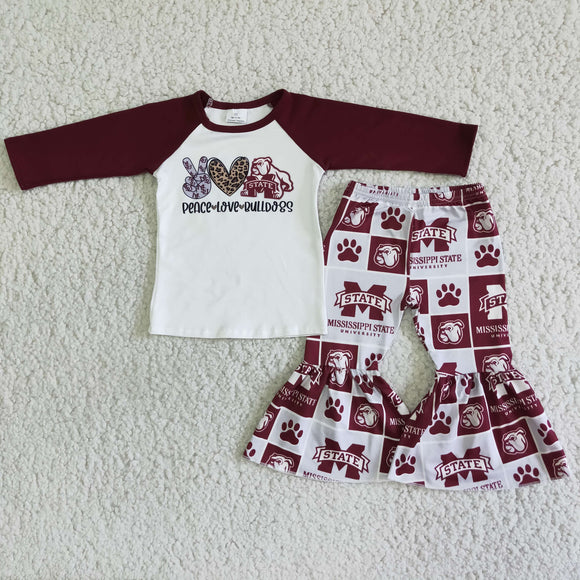 Football Team Wine Red Girls Long Sleeve+Trousers Sets