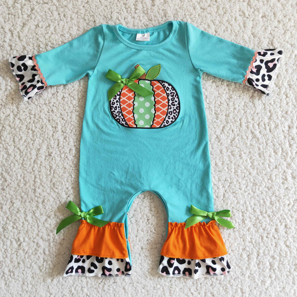 Promotional Pumpkin Embroidery Half-sleeve Girls Fall Romper