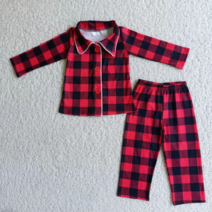 Red Black Plaid Collar Boys Christmas Pajamas