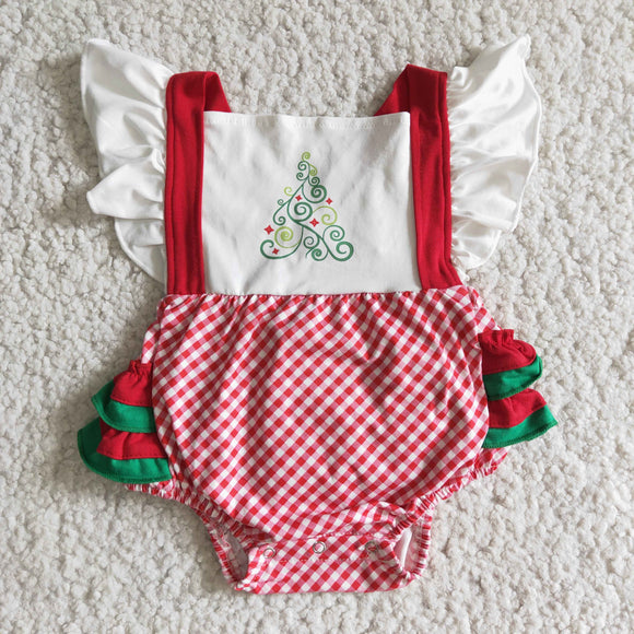 Promotional Baby Girls Red Plaid Christmas Romper