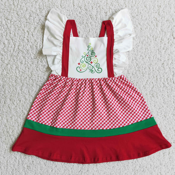 Promotional Red Plaid White Girls Christmas Dress