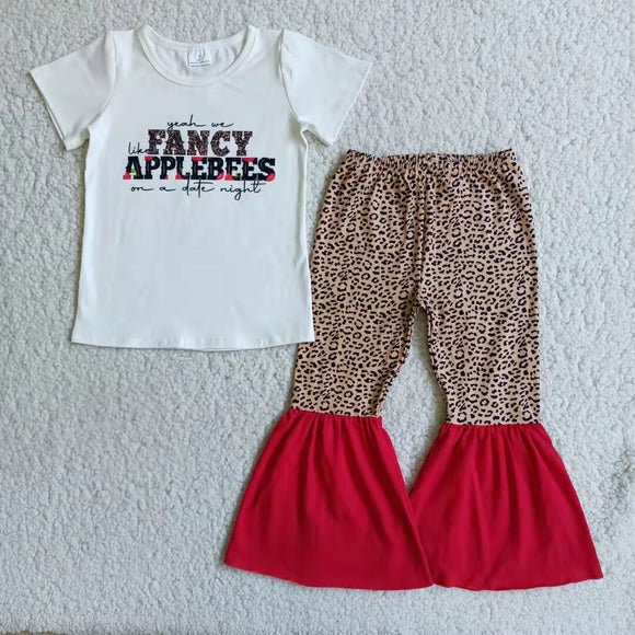 Promotional Fancy Applebees Leopard Print Girls Short Sleeve+Trousers Sets