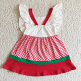 Promotional Red Plaid White Girls Christmas Dress