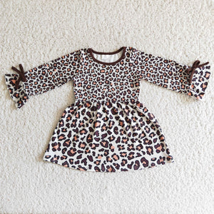 Promotional Chocolate Leopard Print Girls Long Sleeve Dress