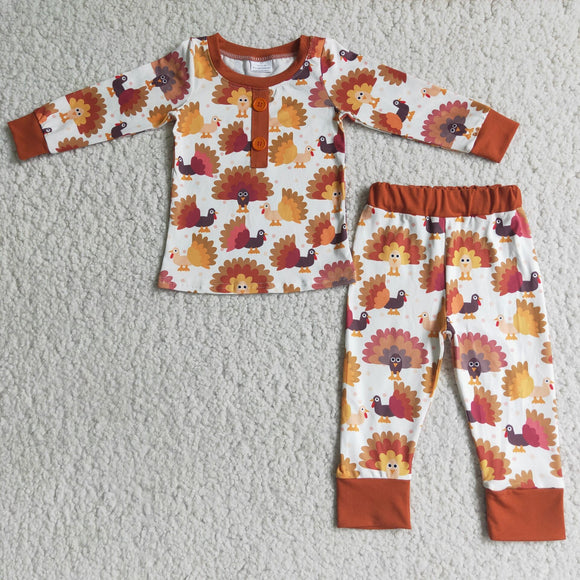 Promotional Turkey Brown White Boys Thanksgiving Pajamas