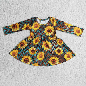 Promotional Sunflower Girls Long Sleeve Dress