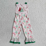 Trees Pink Suspender Girls Christmas Jumpsuit