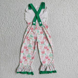 Trees Pink Suspender Girls Christmas Jumpsuit