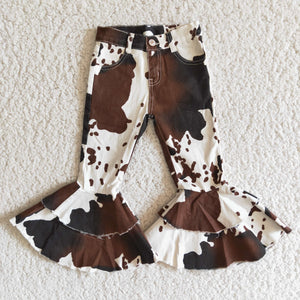 Cow Print Flared Girls Jeans Pants