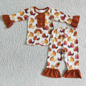 Promotional Turkey Brown Girls Thanksgiving Pajamas