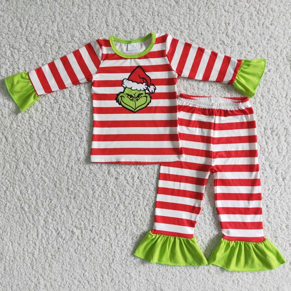 Cartoon Red Stripes Girls Christmas Pajamas