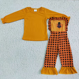 Turkey Plaid Suspender Pants Overalls Sets Girls Thanksgiving Outfits