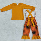 Turkey Plaid Suspender Pants Overalls Sets Girls Thanksgiving Outfits