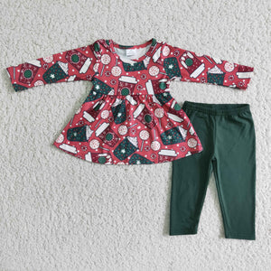 Promotional Cup Red Green Legging Girls Christmas Outfits