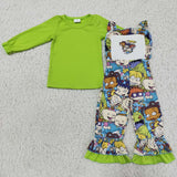 Promotional Cartoon Green Girls Suspender Pants Overalls Sets