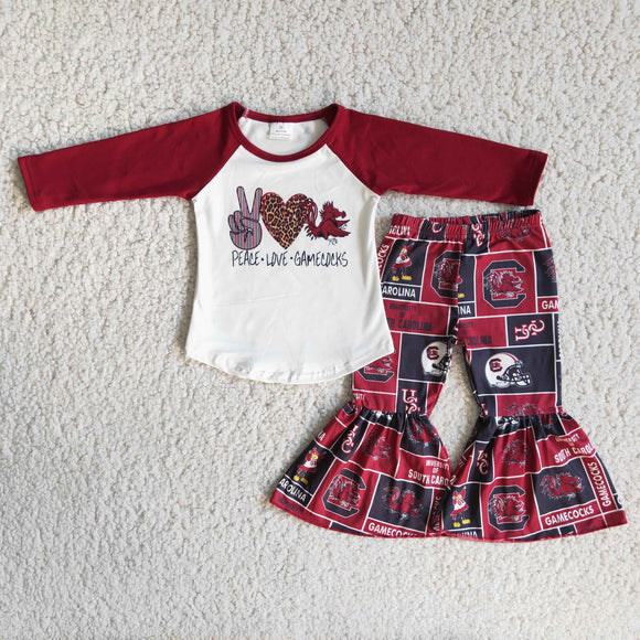 Football Team Dark Red Girls Long Sleeve+Trousers Sets