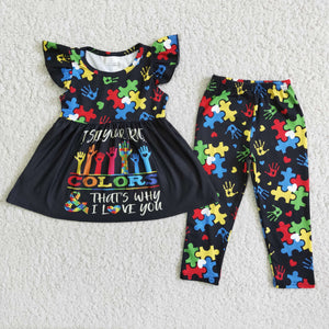 Promotional Colors Cartoon Black Girls Short Sleeve+Trousers Sets