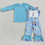 Promotional Cartoon Princess Blue Girls Suspender Pants Overalls Sets