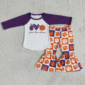 Football Team Purple Orange Girls Long Sleeve+Trousers Sets