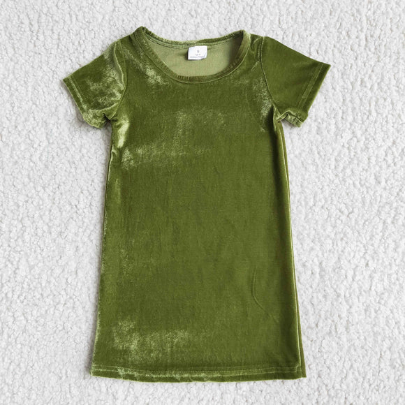 Green Girls Short Sleeve Velvet Dress