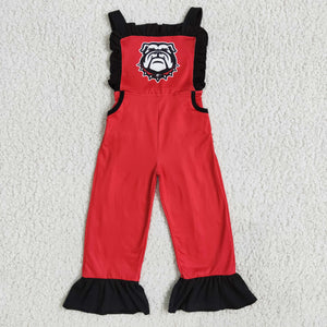 Toddler Girls Football Team Suspender Red Ruffle Pants