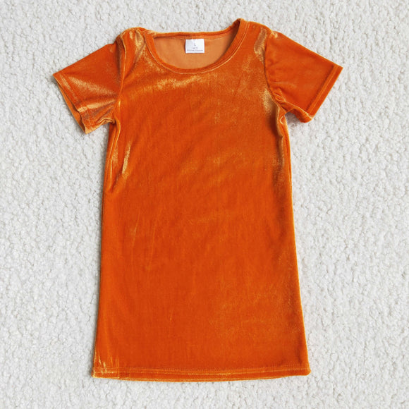 Orange Girls Short Sleeve Velvet Dress