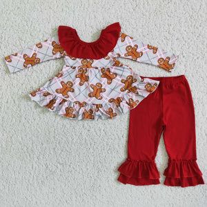 Promotional Gingerbread Red Big Bow Girls Christmas Outfits