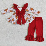 Promotional Gingerbread Red Big Bow Girls Christmas Outfits