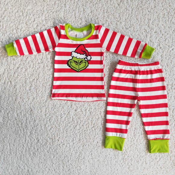 Cartoon Red Stripes Boys Christmas Pajamas