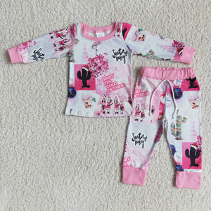 Promotional Santa Cactus Pink Girls Christmas Pajamas