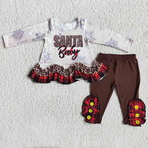 Promotional Santa Baby Red Brown Girls Christmas Outfits