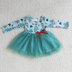 Promotional Cartoon Gauze Bow Girls Christmas Dress