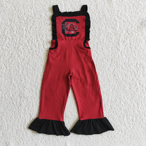 Toddler Girls Football Team Suspender Red+black Ruffle Pants