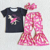 Promotional Pink Tutus Dinosaur Black Girls Short Sleeve+Trousers Sets