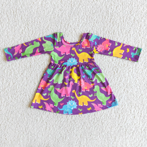 Promotional Purple Dinosaur Girls Long Sleeve Dress