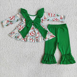 Promotional Cake Green Big Bow Girls Christmas Outfits