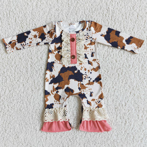 Baby Girls Cow Print Lace Fall Romper